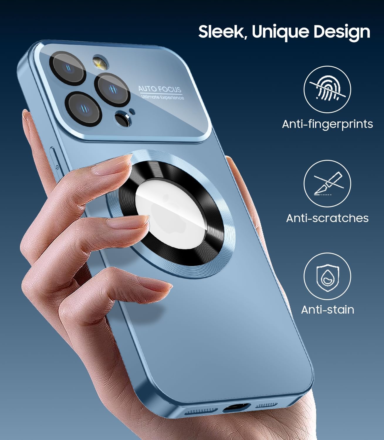 Magnetic for iPhone 13 Pro Max Case, Compatible with MagSafe, Built-in Camera Lens Protector, Logo View, Military Grade Drop Proof Phone Case Cover, Sierra Blue