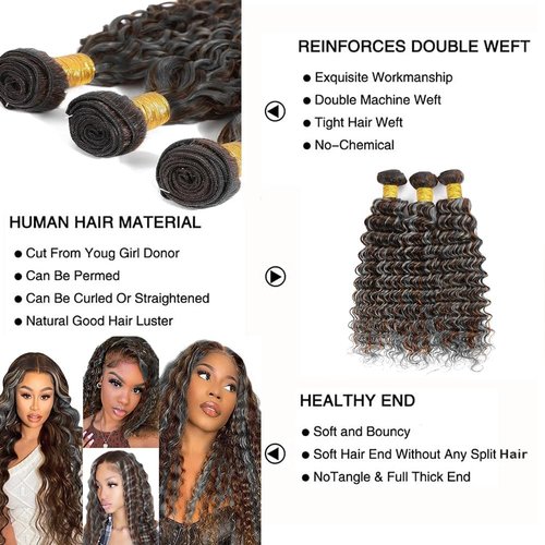 Giginger Bundles Human Hair P4/GREY 18 20 22 inch Deep Wave Human Hair Bundles Highlight Chocolate Grey Unprocessed Quick Weave Soft Sewn In Hair Extensions for Black Women