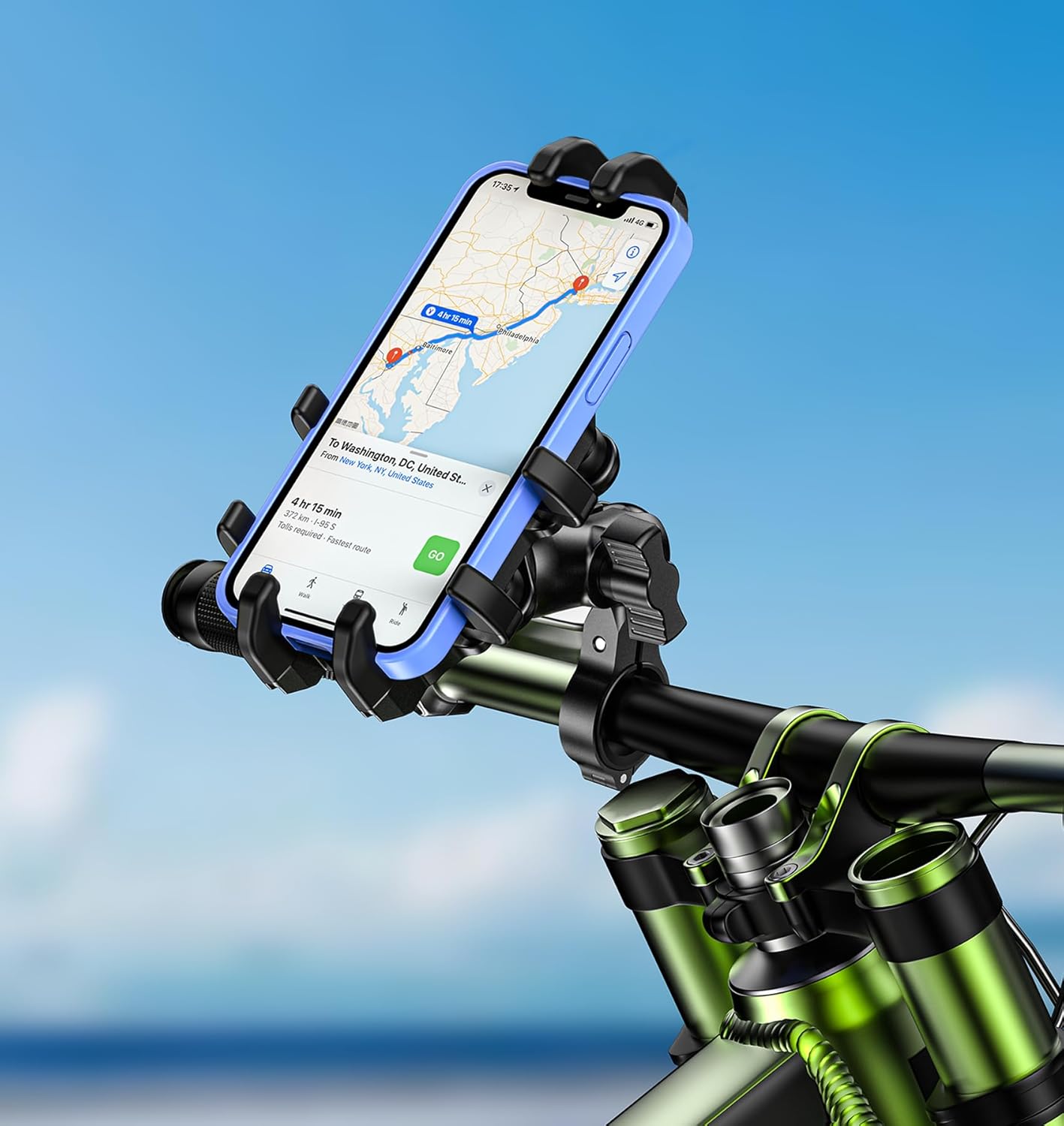 Motorcycle Phone Mount with Vibration Dampener, Anti-Shake Bike Phone Holder with Aluminum Alloy Handlebar Clamp, One-Handed Operation Motorcycle Cellphone Mount Fit for 5.4"-7.2"" Smartphone"