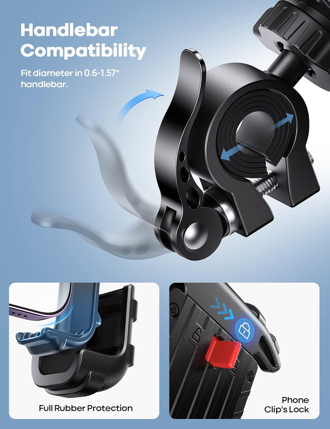 Lamicall Bike Phone Holder, Motorcycle Mount - Motorcycle Phone Holder, Handlebar Cell Phone Clamp, Scooter Phone Clip for iPhone 16 Pro Max/Plus, 15 Pro Max, S10, S20, More 4.7" to 6.8"" Smartphones"