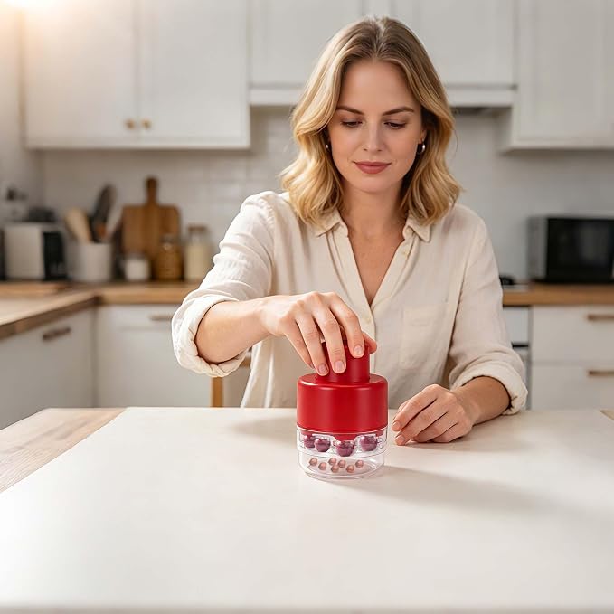 Cherry Pitter, Heavy-Duty 7-in-1 Olive and Cherry Pitters Corer Tool with Space-Saving Lock Design, Multi-Function Cherries Stoner Seed Remover Tool for Making Cherry Jam (Wine Red)