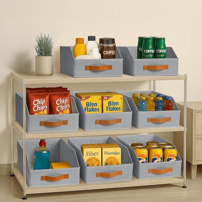 Homsorout Fabric Storage Bins for Organizing - 8 Pack Large Trapezoid Collapsible Storage Bins with Front Handle, Closet Organizers and Storage for Bedroom, Home Shelves, Small Spaces, Grey