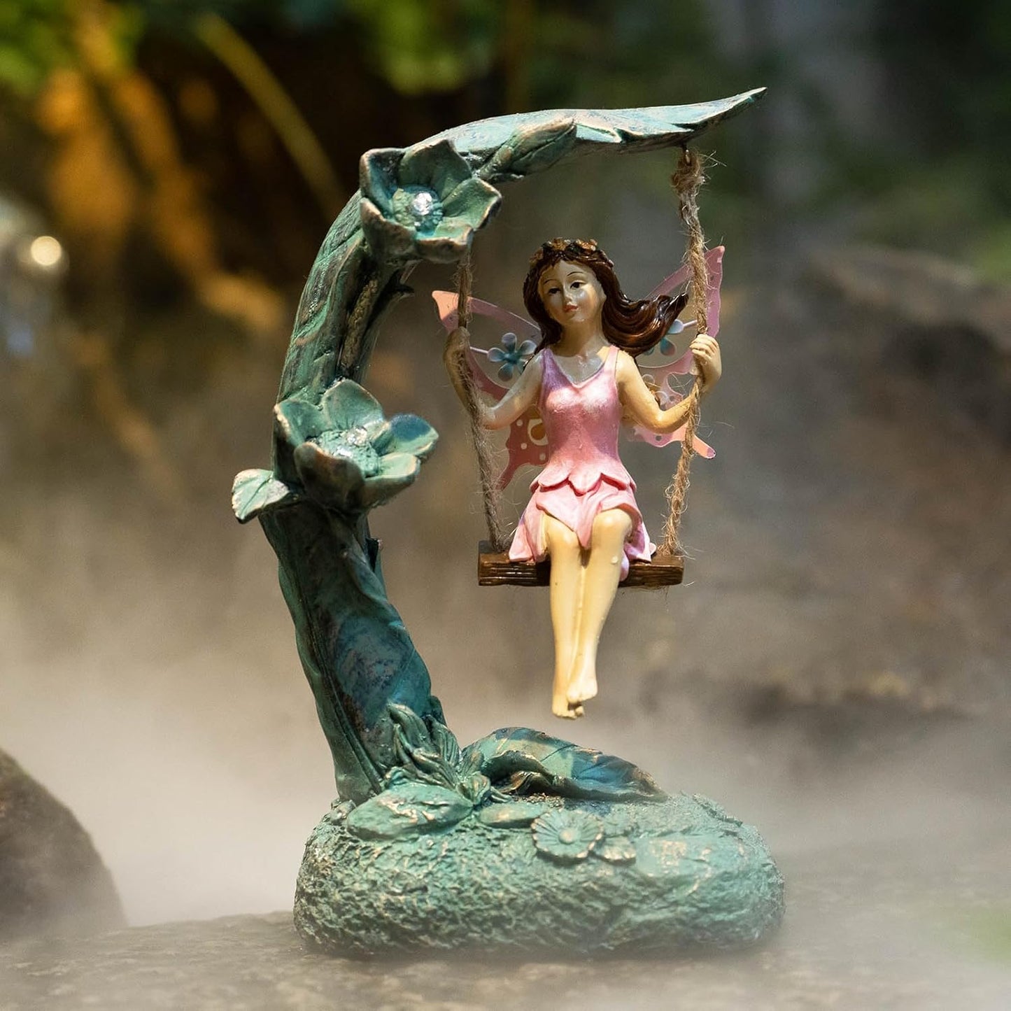 Garden Flower Fairy Outdoor Statue Decor Funny Swing Fairy Ornaments Figurines for Patio Lawn Yard Porch Outside Garden Gifts,9.05 Inches Tall 