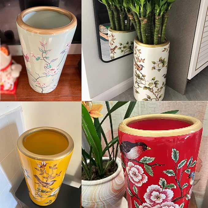 Ceramic Umbrella Stand Umbrella Holder for Entryway Hand-Made Umbrella Stand Barrels Umbrella Holder Cane Floor Standing Vase Ceramic Storage Bucket for Home Office Entrance Indoor.(F)