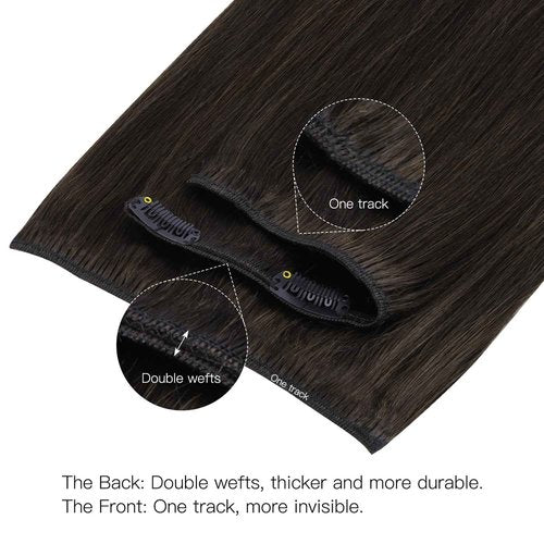 HOTBANANA Human Hair Clip in Hair Extensions, 2 Dark Brown 120g Clip in Hair Extensions Real Human Hair Straight Remy Hair Clip in Hair Extensions 22 Inch 7pcs