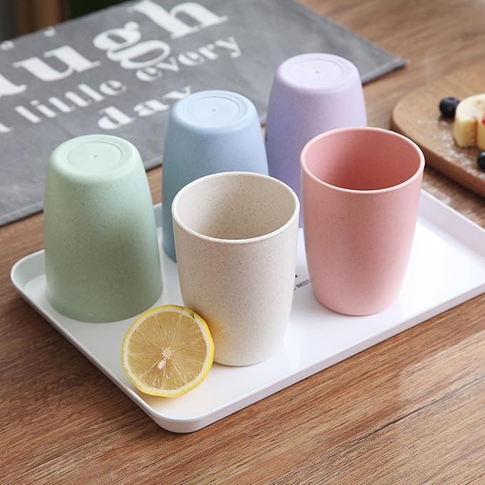 Wheat Straw Cups set of 4, Unbreakable Drinking Cup, Reusable Cups, Dishwasher Safe, 12 oz for Kitchen, Home, Office, and Outdoor Use (Dark BLue)