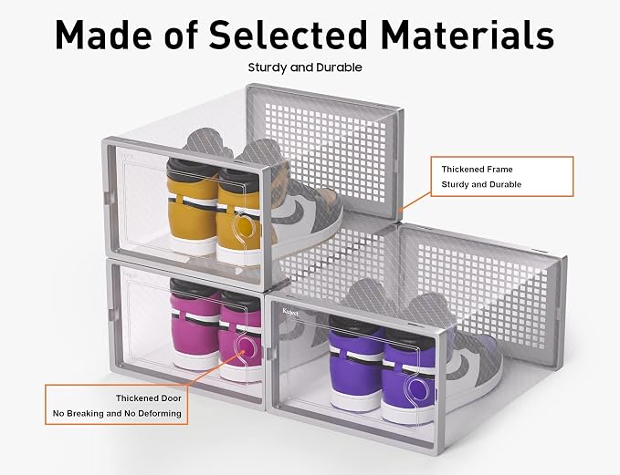 Kuject X-Large Shoe Storage Boxes Organizers Clear Plastic Stackable 12 Pack, Shoe Rack & Holder Substitute, Sneaker Containers, Toy Storage Organizer Bins for Entryway, Closet, Under Bed, Grey
