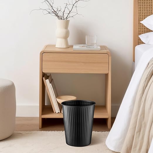 Monarch Abode Metal Bathroom Trash Can – Waste Basket for Bedroom, Office Desk, & Dorm, Handcrafted Ridge Embossed, Durable Decorative Black Small Trash Can Bathroom Garbage Bin Wastebasket