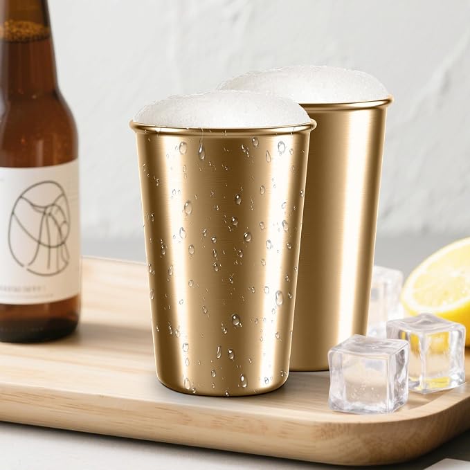 5 Pack 16 oz Stainless Steel Pint Cups,Stainless Steel Cup,Pint Cup Tumbler,water Tumbler,Stackable,Reusable,BPA Free (16oz-10pack-Gold steel)