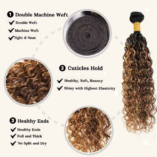 P4/27 Highlight Bundles - 26, 28, 30 inch Human Hair #4 Water Wave & Ombre Blonde & Brown Bundles