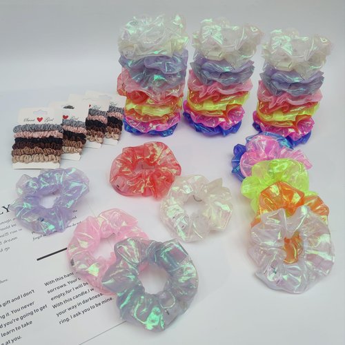 40Pcs Light Up Scrunchies with 24Pcs Satin Elastic Hair Bands, LED Hair Ties for Women & Girls, Glow in the Dark Party Supplies Christmas Party Favor Festival Rave Accessories for Neon Glow Party
