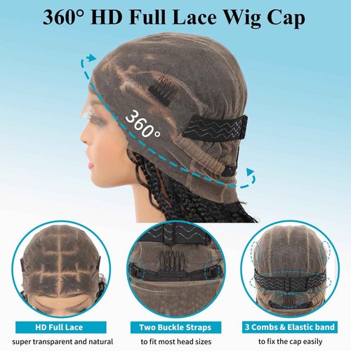 Esnccur 360° HD Full Lace Knotless Boho Braided Wigs for Women Box Braid Wig with Baby Hair Premium Synthetic Braided Lace Front Wigs Black 36 Inch