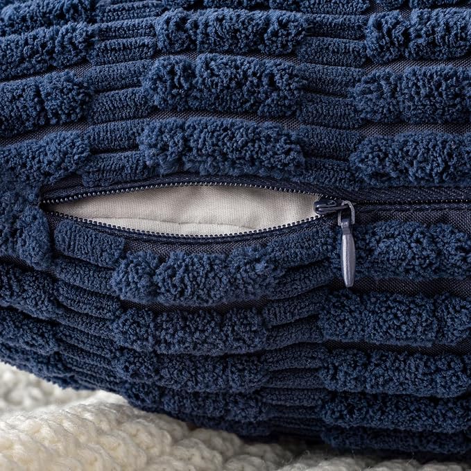 MIULEE Pack of 2 Corduroy Decorative Lumbar Throw Pillow Covers 20x12 Inch Soft Boho Striped Pillow Covers Modern Farmhouse Home Decor for Summer Coastal Sofa Living Room Couch Bed Dark Blue