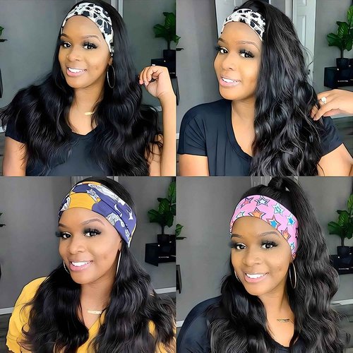 Headband Wig Human Hair Body Wave 22 Inch Headband Wigs for Black Women Brazilian Virgin Hair Wear and Go Glueless Wig None Lace Front Wigs for Beginners 150% Density Natural Black Color