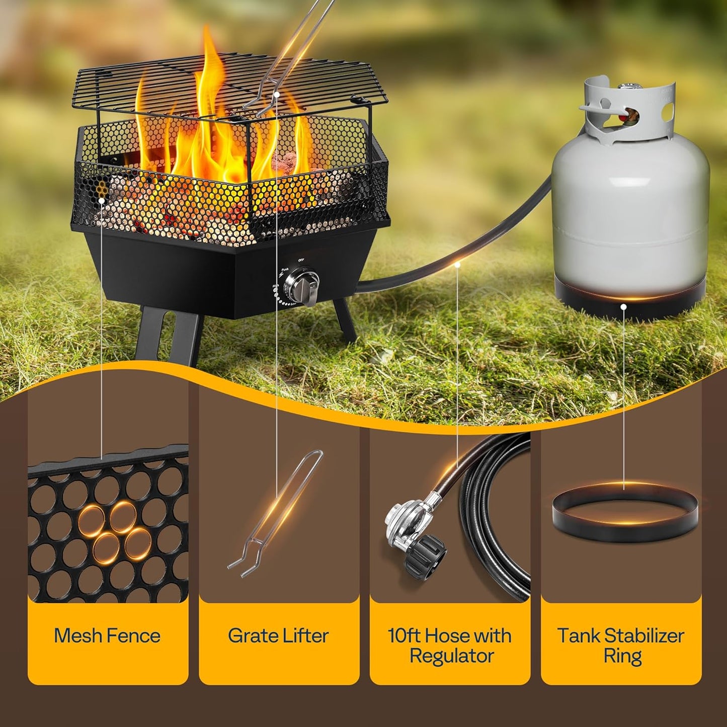 VIVOHOME Portable 58,000 BTU Propane Fire Pit, 24-Inch Smokeless Outdoor Design with Carry Bag, Tank Holder, Ideal for Patio, Backyard, Camping, Tailgating, Deck, RV