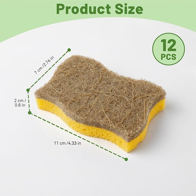 LILAC 12 Pack Natural Cellulose Sponges for Dishes - Non-Scratch Kitchen Scrub Sponges - 100% Biodegradable & Eco-Friendly Cleaning Sponges for Non-Stick Cookware, Bathroom & Household(Yellow)