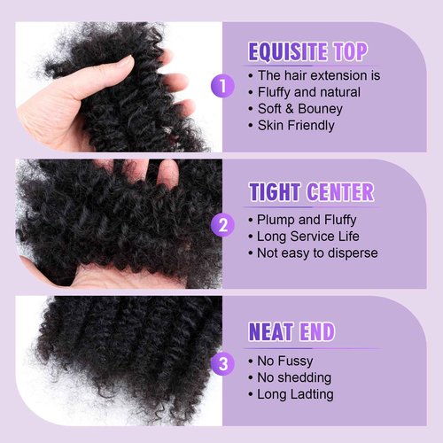 14 inches Afro Kinkys Bulk Human Hair for Dreadlocks Extensions Repair Locs, Twist Braiding Afro Kinky Human Hair for Locs 1 Pack 30 Gram Natural Black Color(14 Inch,Pack/4)