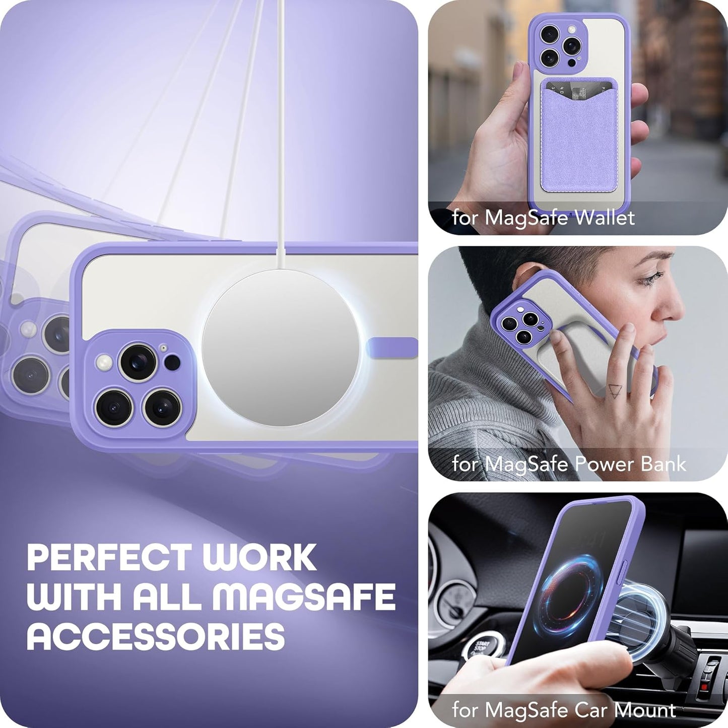 Magnetic for iPhone 15 Pro Max Case, Compatible with MagSafe, Built-in Privacy Screen Protector and Camera Protection, Anti Spy Full Body Dustproof Shockproof Hard Phone Case 6.7",Light Purple