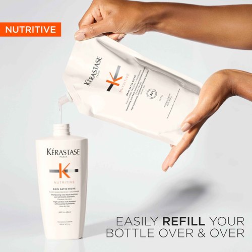 Kerastase Nutritive Bain Satin Riche Shampoo - Cleanses & Strengthens Against Dryness, Adds Shine & Nourishes Medium to Thick Hair, With Plant-Based Proteins & Niacinamide, 16.9 Fl Oz