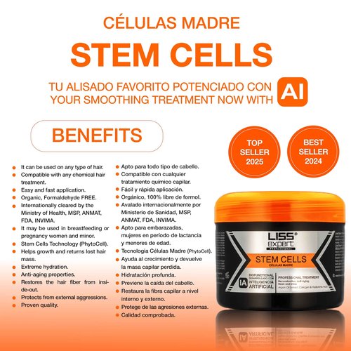 Liss Expert Stem Cells Smoothing Treatment – Organic Keratin & Argan Oil – Frizz-Free Repair & Shine – Professional Straightening – ONE Shoulder Length Applic– plus salt free shampoo and conditioner