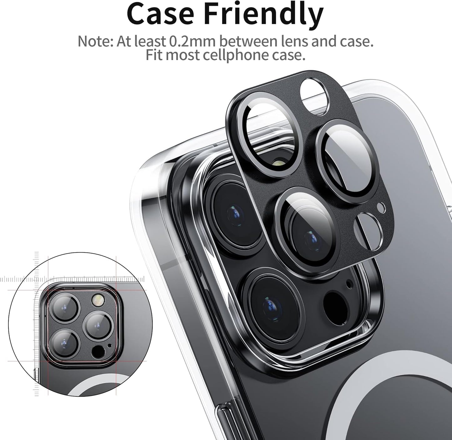 Camera Lens Protector for iPhone 14 Pro/iPhone 14 Pro Max, Alloy Metal Camera Cover with Tempered Glass Screen Protector Accessories,Black 2 Pack