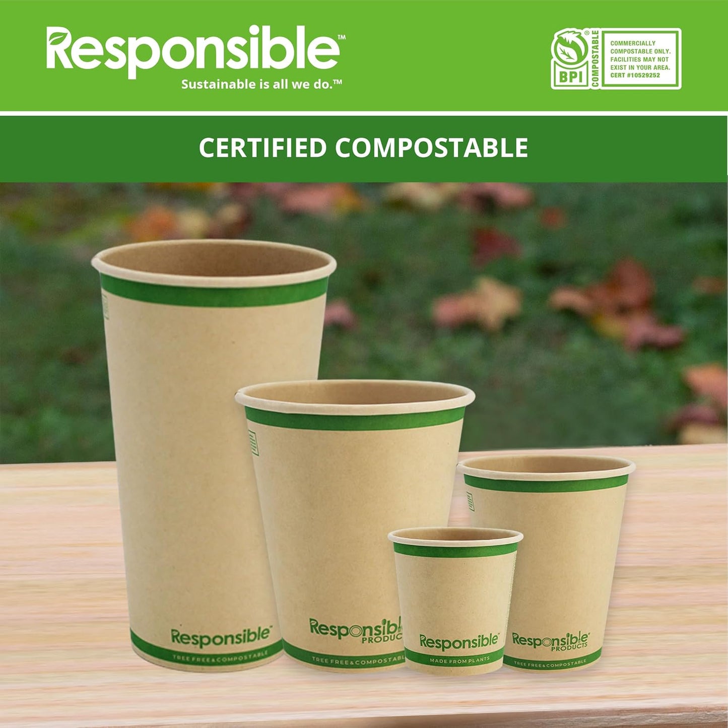 Certified Compostable 12 oz Paper Cups, Cold & Hot Coffee Cups, Disposable Paper Cups, Extra Strength Disposable Cups, Made without PFAS (50 count)