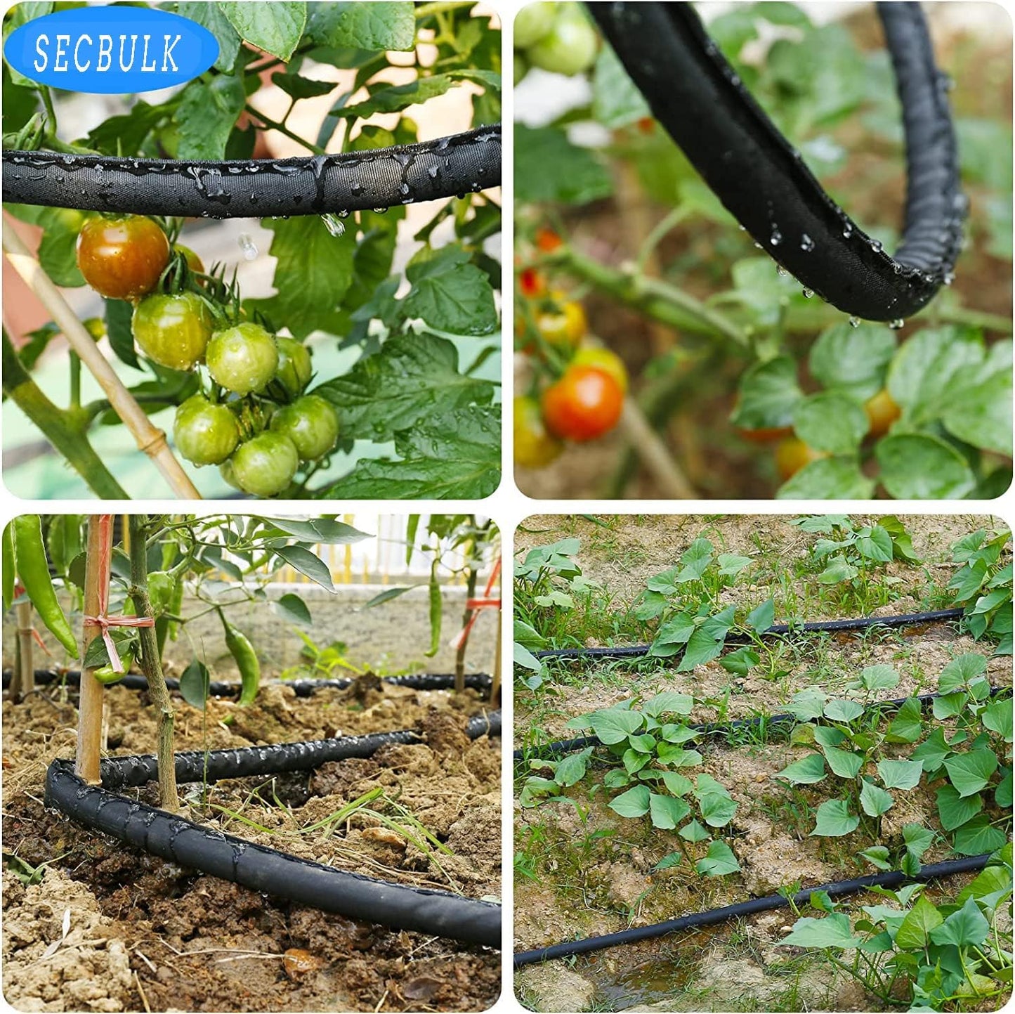 2025 Flat Soaker Hose 200 ft with Stakes for Garden, 50ft x 4 Linkable Drip Hose Diy Garden Irrigation System Saving 80% Water, Dual-layer Leak-free Design Water Hose with Holes