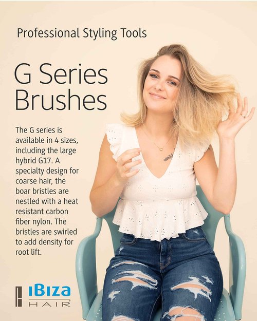 Ibiza Hair Round Boar Bristle Brush (G17-65mm) | Hybrid Boar & Carbon Fiber Nylon Bristles with Cork Handle | Ideal for Natural Waves & Big Sections | For Medium to Long Styles