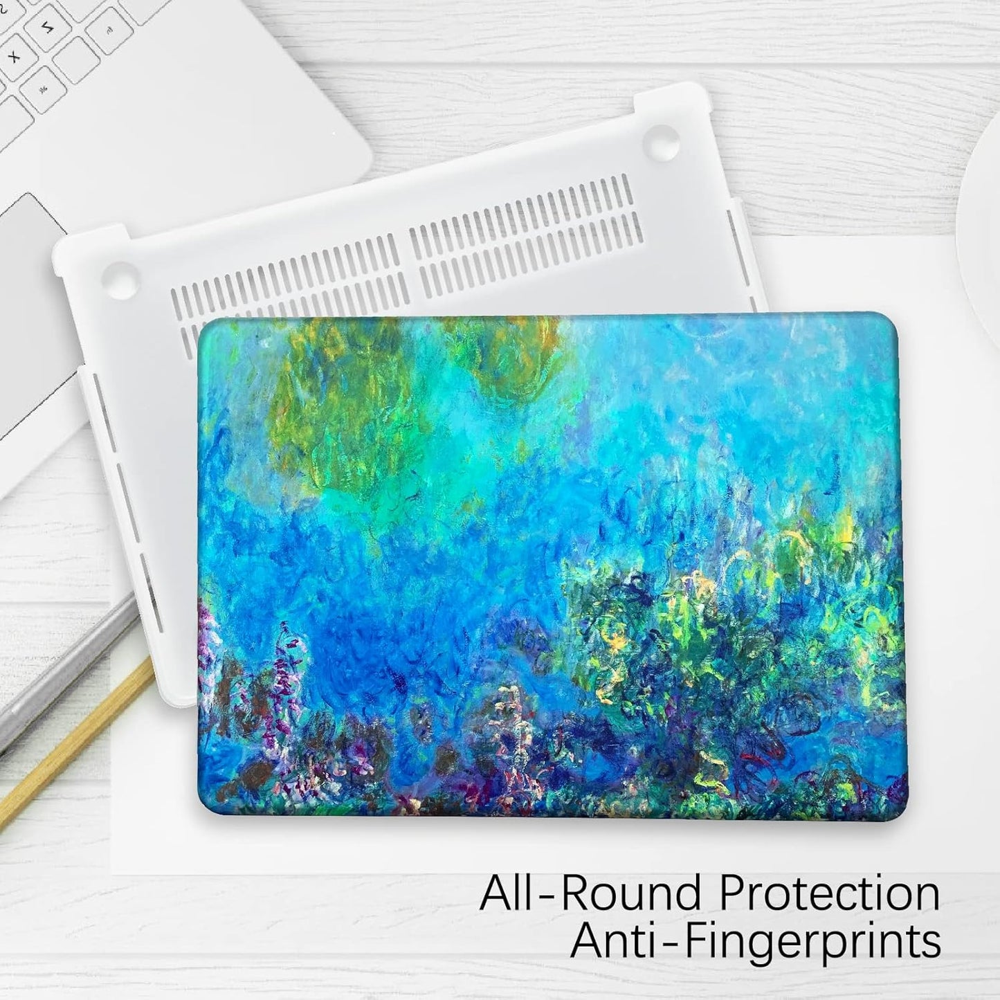 Compatible with MacBook Pro 13 inch Art Case Skin, 2022, 2021, 2020-2016 Release A2289/A2251/A2338 M1 Plastic Watercolor Hard Shell with Keyboard Cover & Screen Protector (Wisteria by Claude Monet)