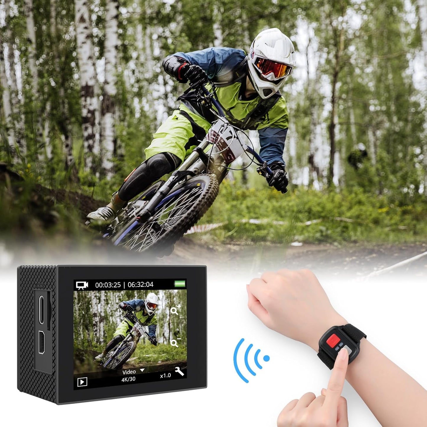 AKASO EK7000 Pro 4K30fps 20MP Action Camera EIS Ultra HD 131FT Waterproof Underwater Camera with Mini Selfie Stick Tripod and Carrying Case Helmet Accessories Kit Bundle