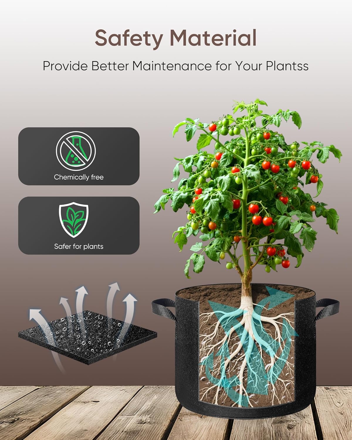 The Growing 5 Pack 25 Gallon Fabric Grow Bags,Thickened Aeration Nonwoven Fabric Plant Pots with Durable Handles,Heavy Duty 300G Planter Pot for Tomato, Fruits, Vegetables and Flowers, Black