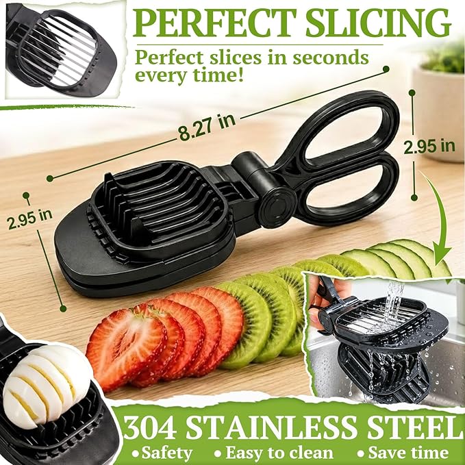 NOVANO Fruit Slicer, Egg Slicer, Black | For Hard Boiled Eggs, For Strawberry, Banana, Kiwi, Stainless Steel Blades, ABS Material, Rapid & Safe Slicing