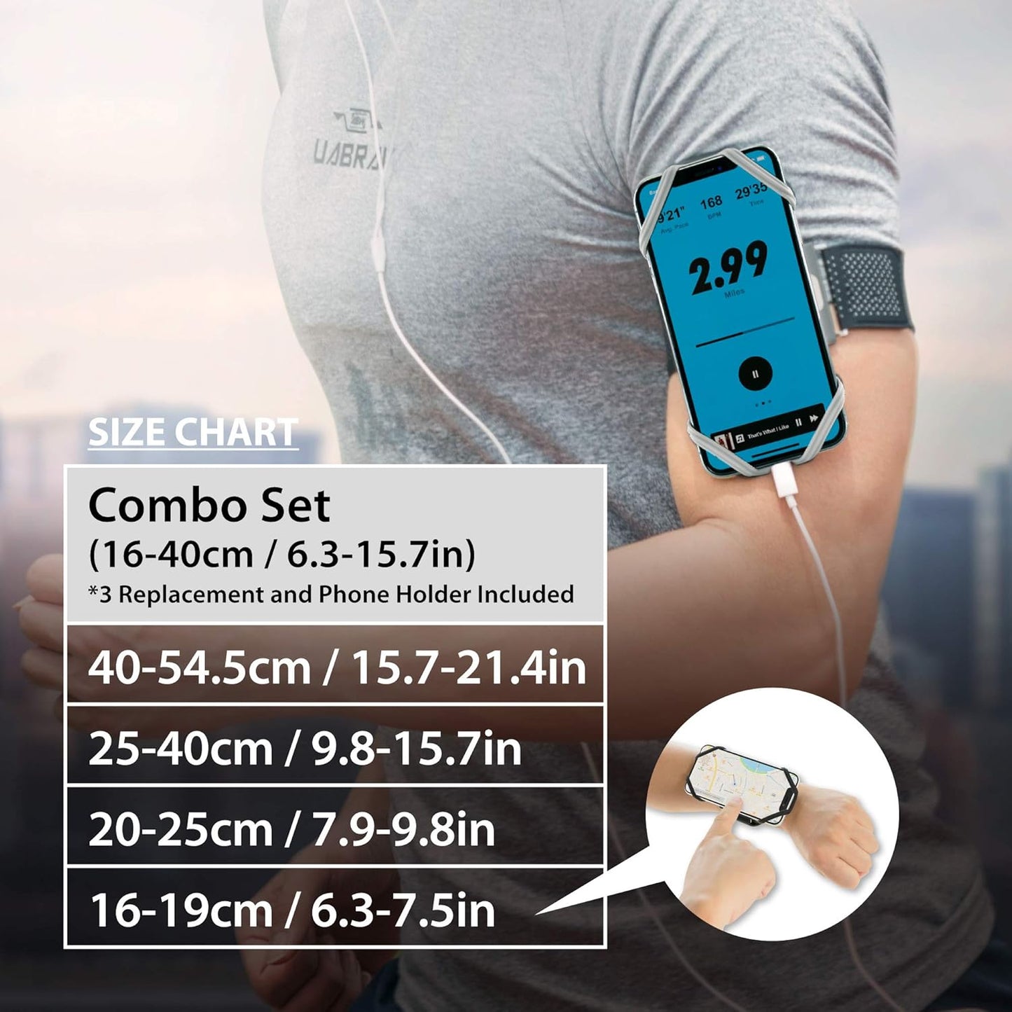 【Bone】 Run Tie Running Armband Phone Holder, Cell Phone Arm Band for iPhone 14 13 12 11 Pro Max Mini XS XR X 8 7 6 Plus Samsung Galaxy S10 S9 Smartphone (Combo Set/Black/ 6.3-7.5"+ 7.9-9.8""+ 9.8-14"")"