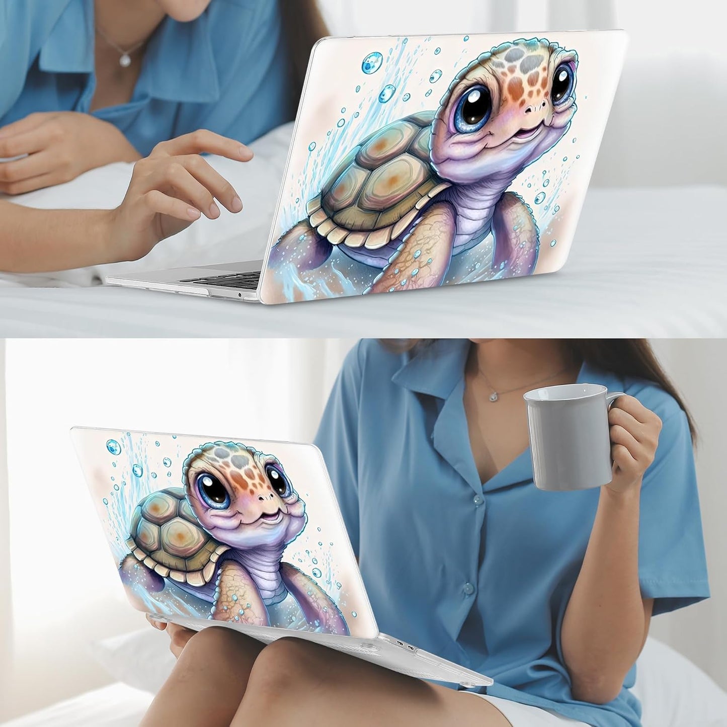Mektron for MacBook Air 13 Case A1466/A1369 (2010-2017 Release), Snap-on Plastic Hard Shell Cover for MacBook Air 13.3 inch with Keyboard Cover, Cute Turtle