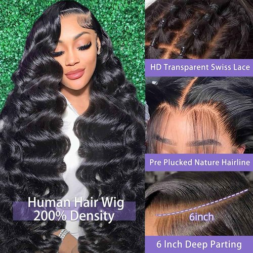 Brofoe 13x6 Lace Front Wigs Human Hair 200 Density Body Wave HD Lace Front Wigs Human Hair Pre Plucked Natural Color Glueless Wigs for Women 16 Inch