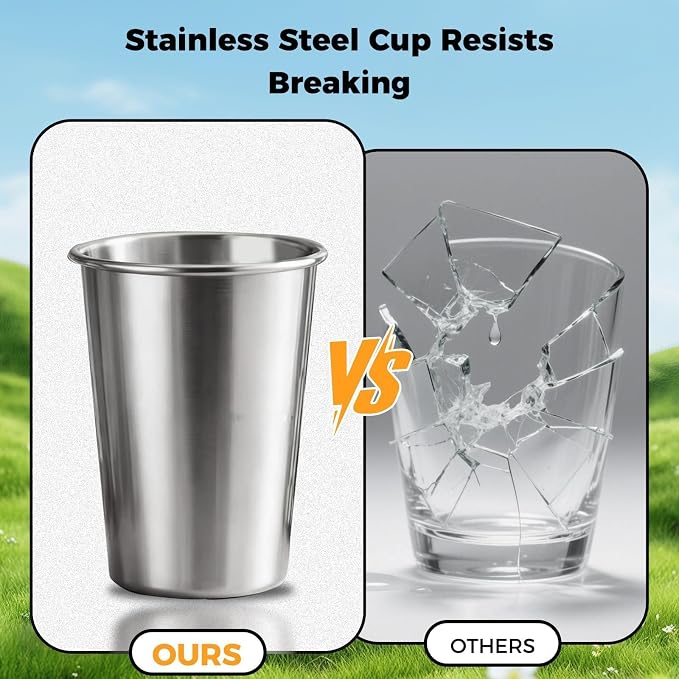 10 Pack 16 oz Stainless Steel Pint Cups,Stainless Steel Cup,Pint Cup Tumbler,water Tumbler,Stackable,Reusable,BPA Free