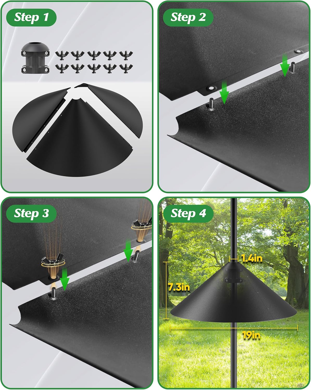 19 Inch Metal Squirrel Baffle for Bird Feeder Pole, Squirrel Proof for Hanging Bird Feeder, Outdoor Cover for Rain, Rust Proof Chew Proof Heavy, 1 Pack