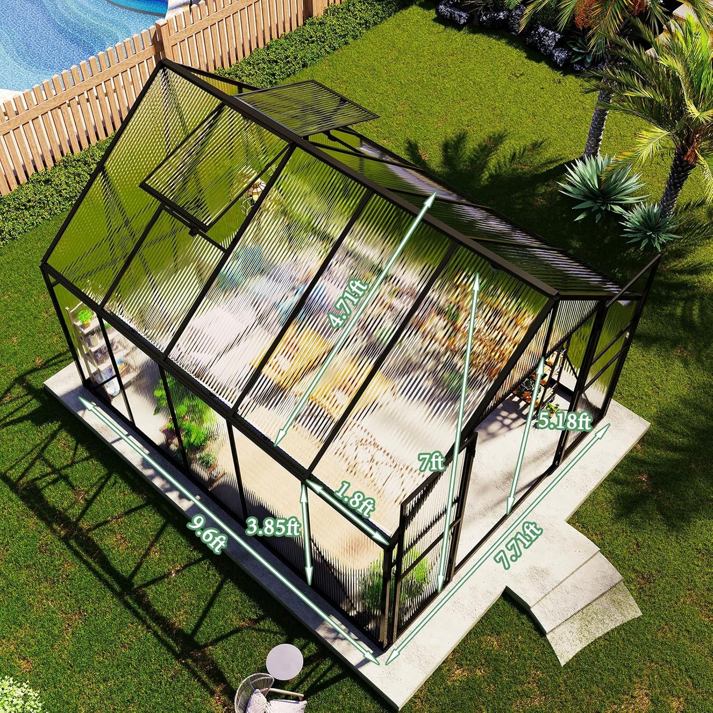 Amerlife 8x10x7 FT Polycarbonate Greenhouse for Outdoors, Walk-in Design with Aluminum Frame, 2 Windows and Swing Door, Heavy-Duty Greenhouse Construction for Garden, Black