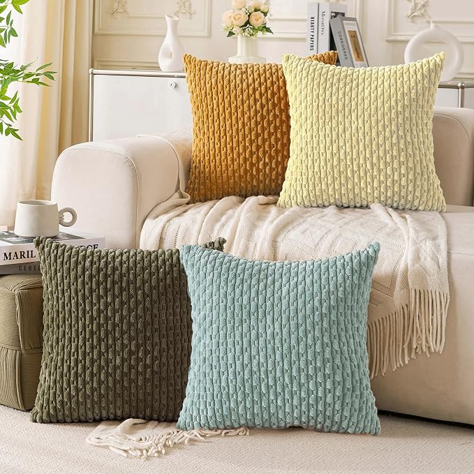 Set of 4 Pale Yellow Decorative Throw Pillow Covers 12x20 Inch Corduroy Pillow Covers for Bed Couch Sofa Living Room Soft Cushion Cases