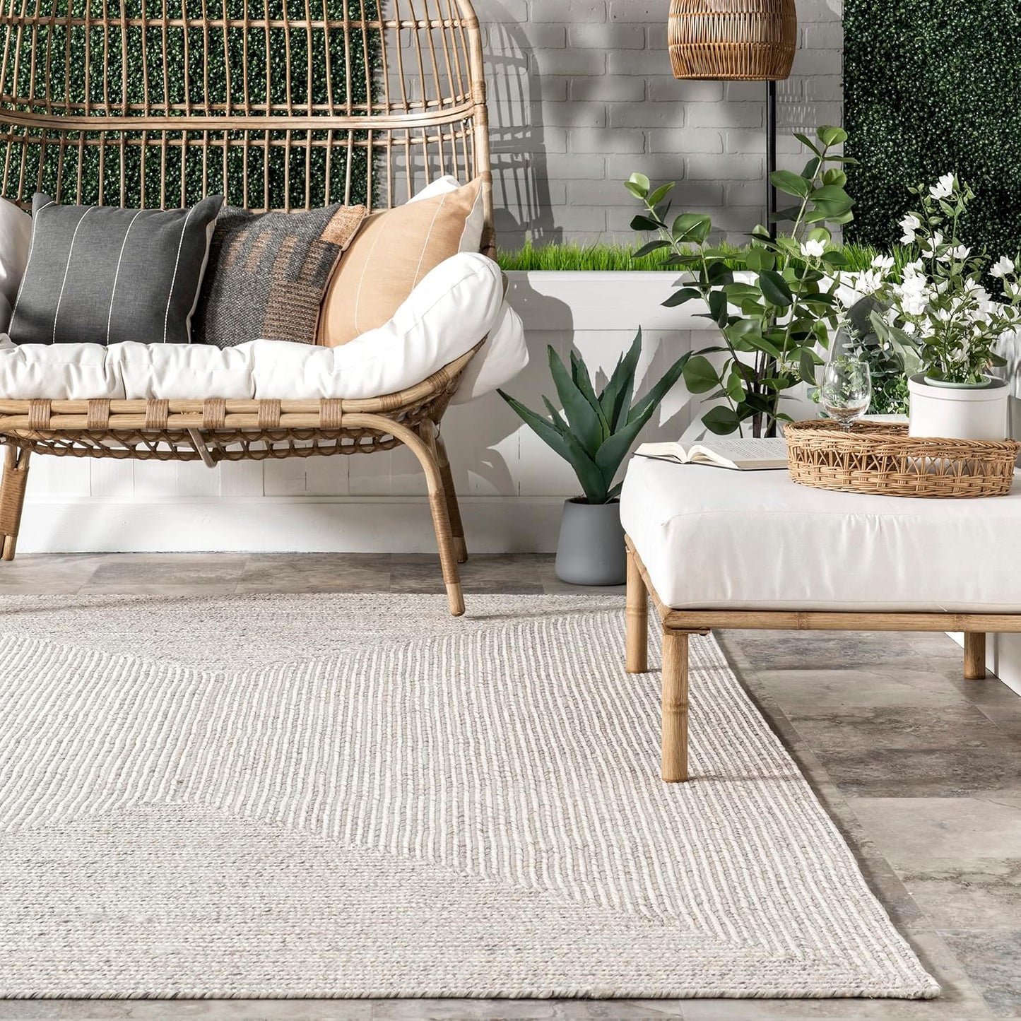 nuLOOM 2' x 8' Solid Hand Braided Indoor/Outdoor Area Rug, Pet-Friendly, High Traffic, Weather Resistant, for Patio, Balcony, Bedroom, Living, Dining Room, Wynn Ivory