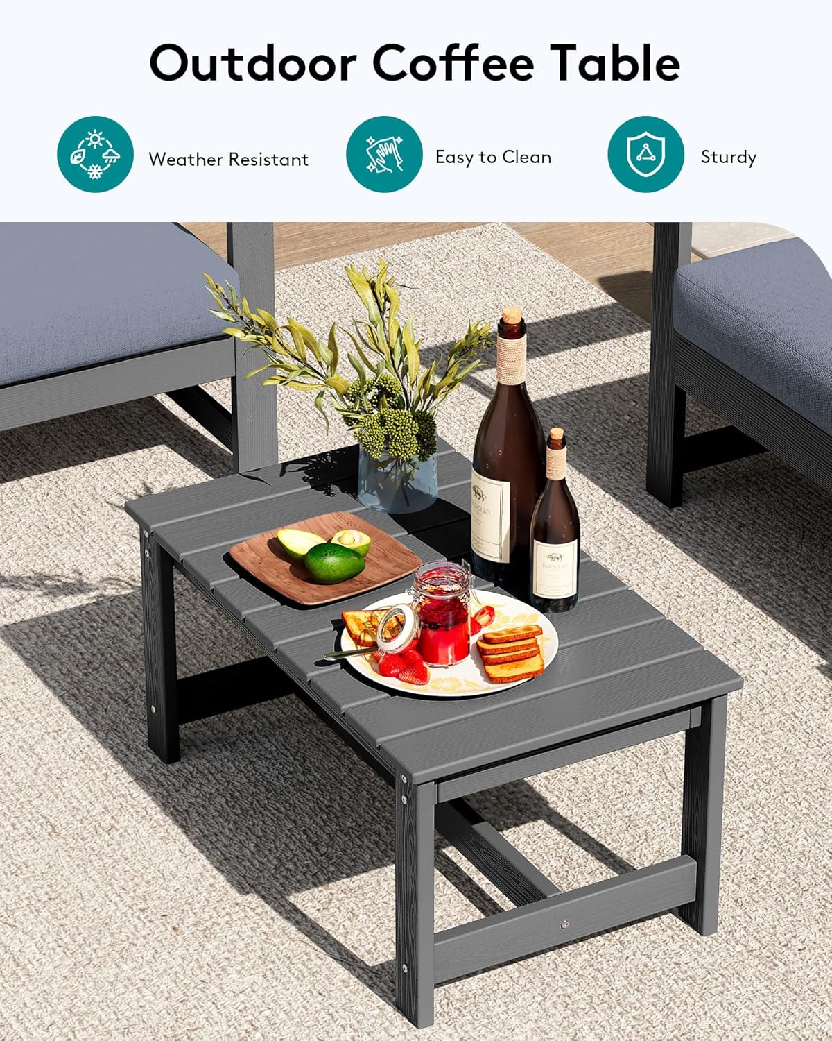 SERWALL HDPE Outdoor Loveseat Couch with Cushions, All Weather Use Outdoor Loveseat Sofa, Grey Frame with Grey Cushions