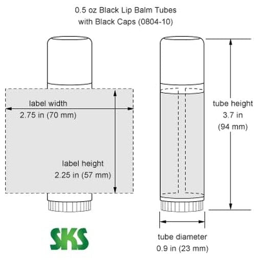 72 Black Plastic Empty Lip Balm Tubes with Black Friction Fit Caps by SKS Bottle & Packaging, 0.5 oz tubes - Bulk Black Lip Balm Containers for DIY Lip Care, Lip Balm Making, and Lip Balm Crafting