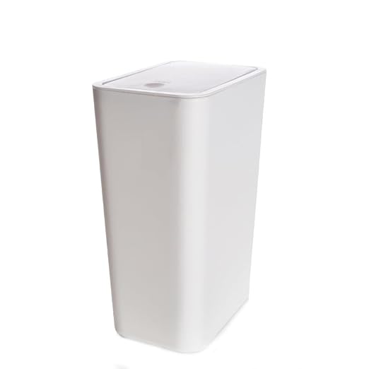Compact Push-in Trash Can with Lid for Bathrooms, Kitchens, Living Rooms, Offices, Etc., Trash Can with Pop-Up Lid, 10 Liter/2.6 Gallon Slimline (White)