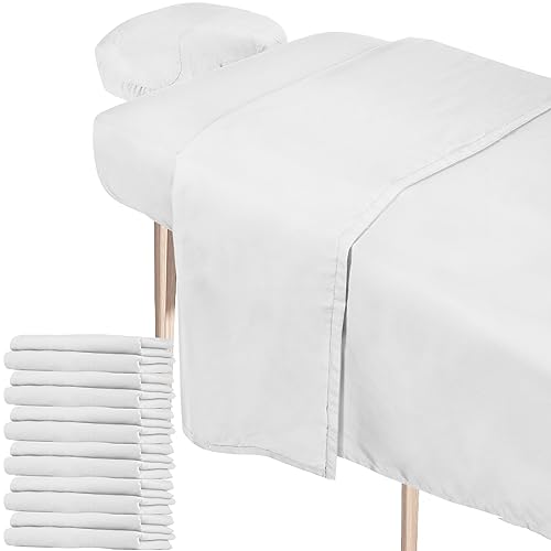 Oudain 6 Set Microfiber Massage Table Sheets Each Set Includes Massage Table Covers, Fitted Sheets, Face Cradle Covers (White)