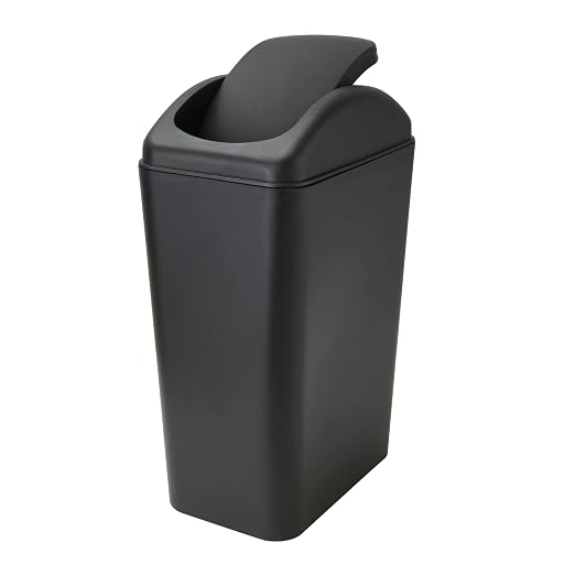 ABuff Small Lidded Trash Can, 12 Liter/3 Gallon Black Plastic Garbage Bin with Lid for Office, Bedroom, Bathroom