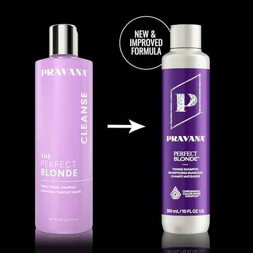 PRAVANA The Perfect Blonde Purple Toning Shampoo & Conditioner & Masque & Leave-In | Neutralizes Brassy, Yellow Tones | For Color Treated Hair | Chromasilk Enhances Shine & Protection | 10 Fl Oz