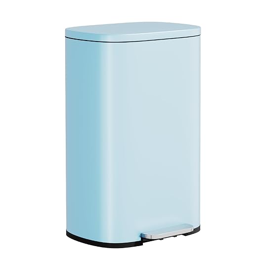 PayLessHere Stainless Steel Trash Can with Lid - Removable Inner Bucket, Foot Pedal Soft Close for Office, Home, Kitchen Garbage Bin (Blue, 13 G)