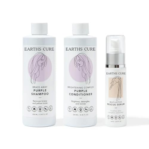 Complete System for Gray Hair, Neutralizes Brassy Tones and Hydrates - Purple Toning Shampoo, Purple Brightening Conditioner, Hair Rescue Serum