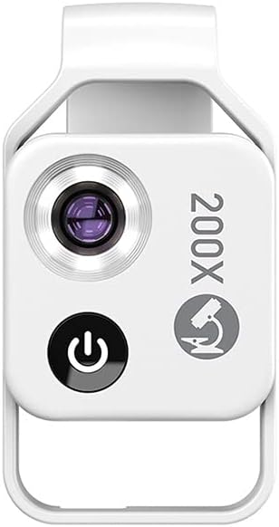200X Magnification Microscope Lens withCPL Mobile LED Light Micro Pocket Macro Lenses for iPhone Samsung All Smartphones (White Without CPL)