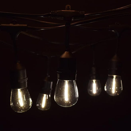 Hometown Evolution, Inc. 24 Foot E26 LED Outdoor Commercial String Lights with 12 Suspended Sockets and S14 LED Filament 1 Watt Bulbs
